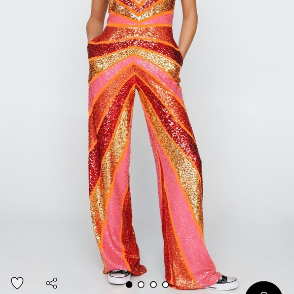 Nasty Gal Disco Sequin Colorblock Plunge Wide Leg Jumpsuit - Picture 5 of 5